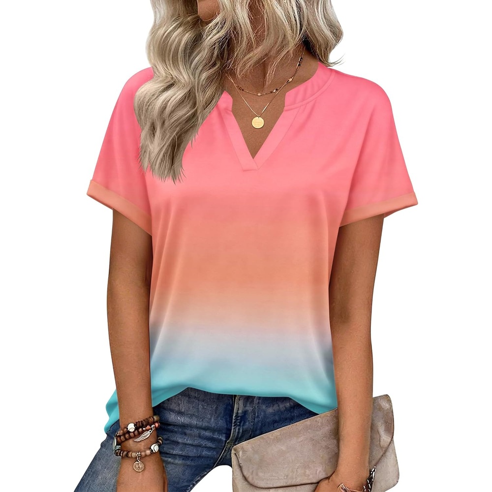 image:imageZeagoo Womens Tops Short Sleeve Summer V Neck Shirts Work Casual BlousesGradient 218