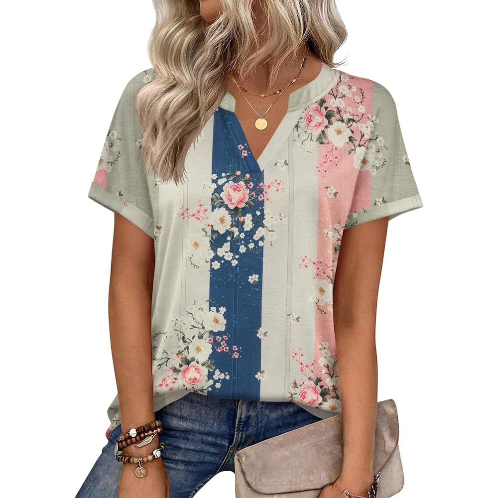 image:imageZeagoo Womens Tops Short Sleeve Summer V Neck Shirts Work Casual BlousesMulticolor 923