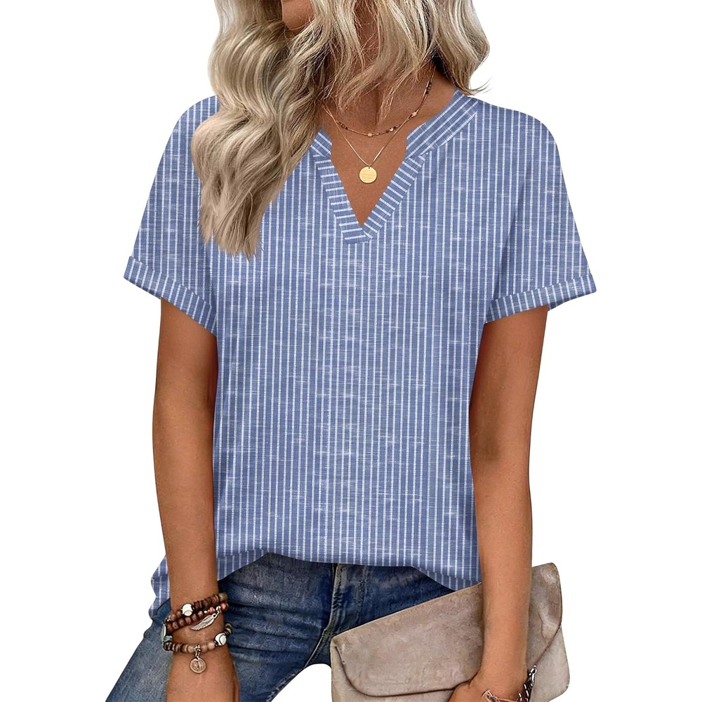 image:imageZeagoo Womens Tops Short Sleeve Summer V Neck Shirts Work Casual BlousesStriped 273