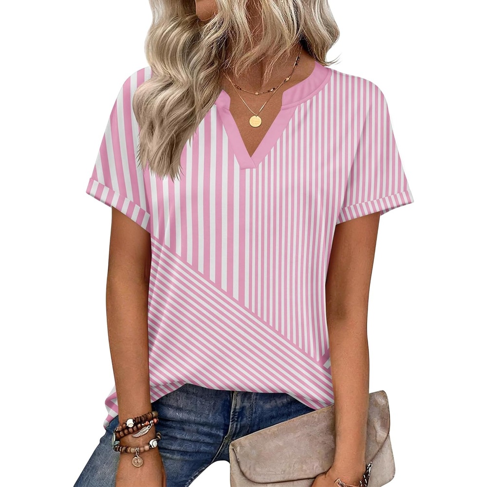 image:imageZeagoo Womens Tops Short Sleeve Summer V Neck Shirts Work Casual BlousesStriped 300