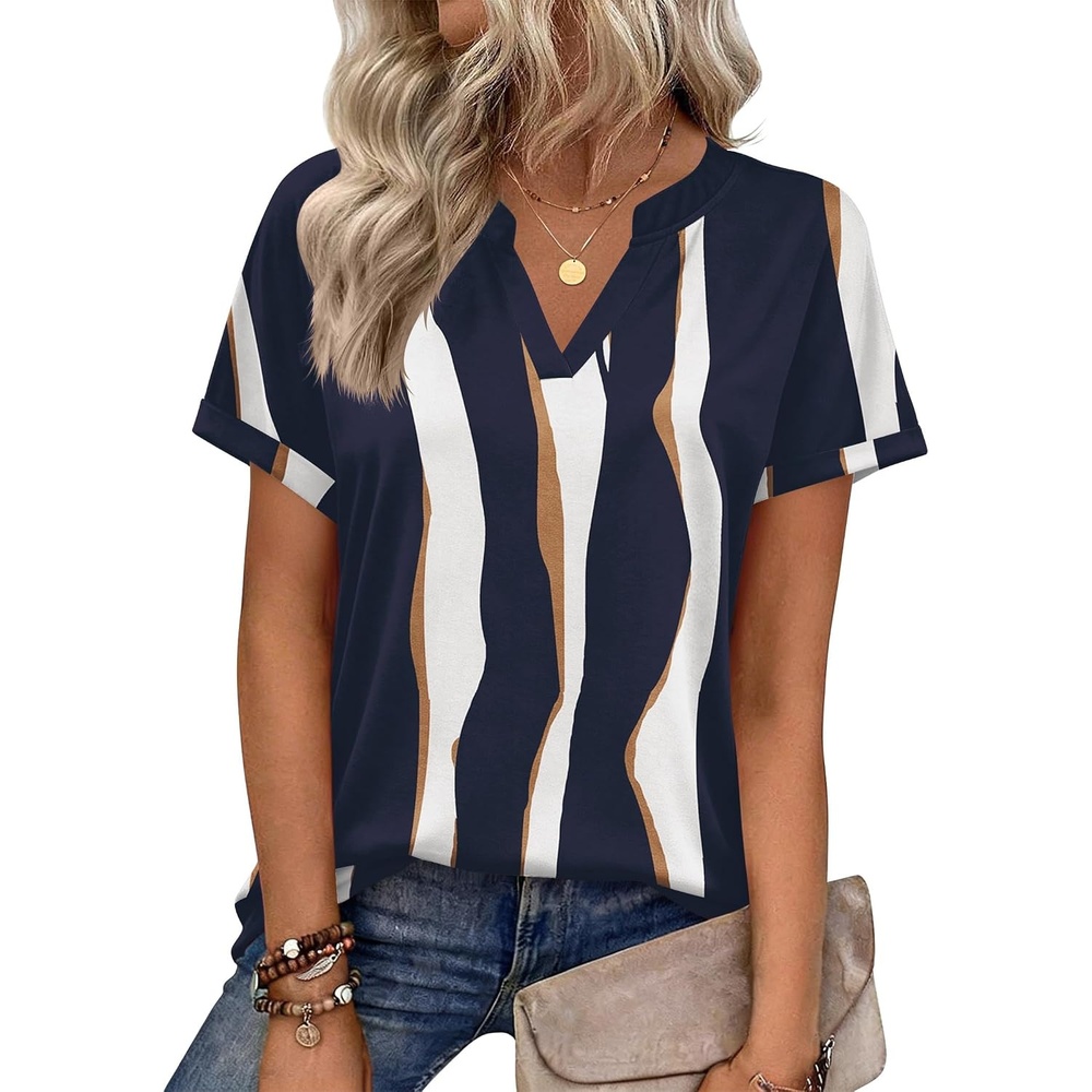 image:imageZeagoo Womens Tops Short Sleeve Summer V Neck Shirts Work Casual BlousesStriped 327