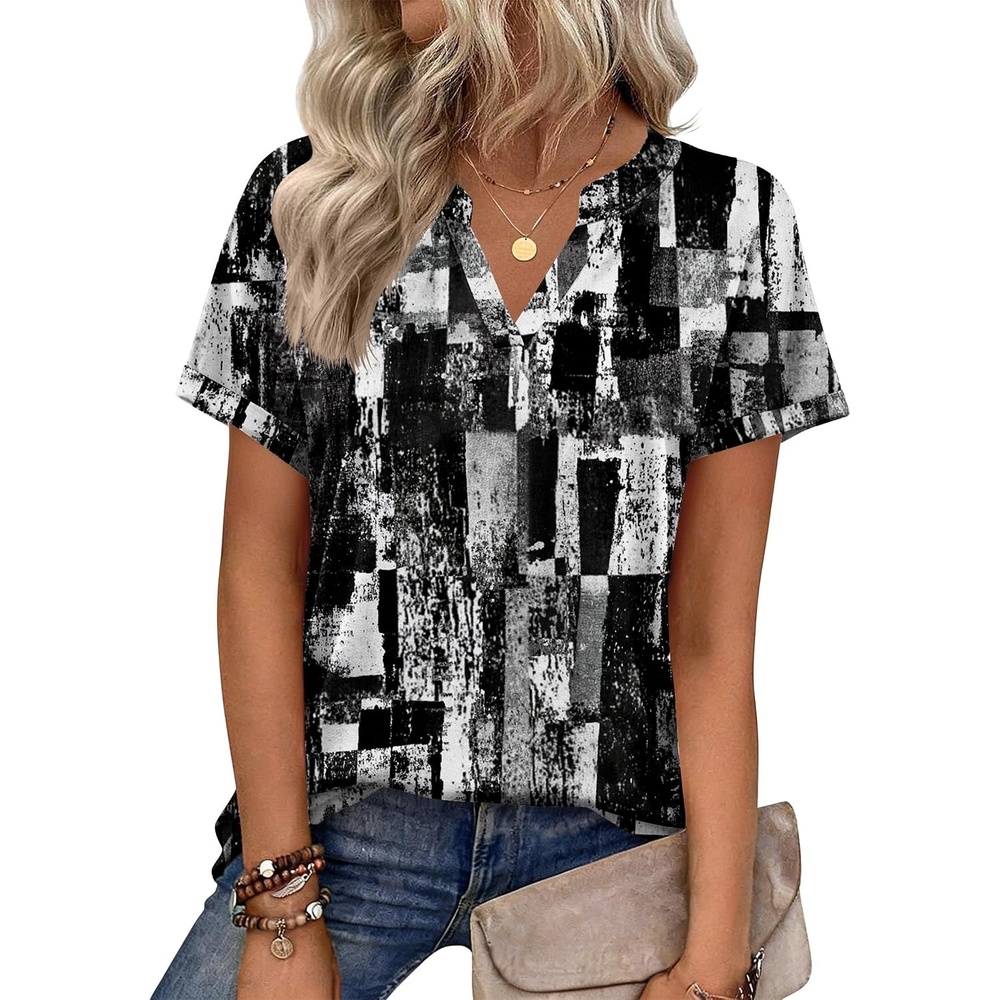 image:imageZeagoo Womens Tops Short Sleeve Summer V Neck Shirts Work Casual BlousesStriped 332