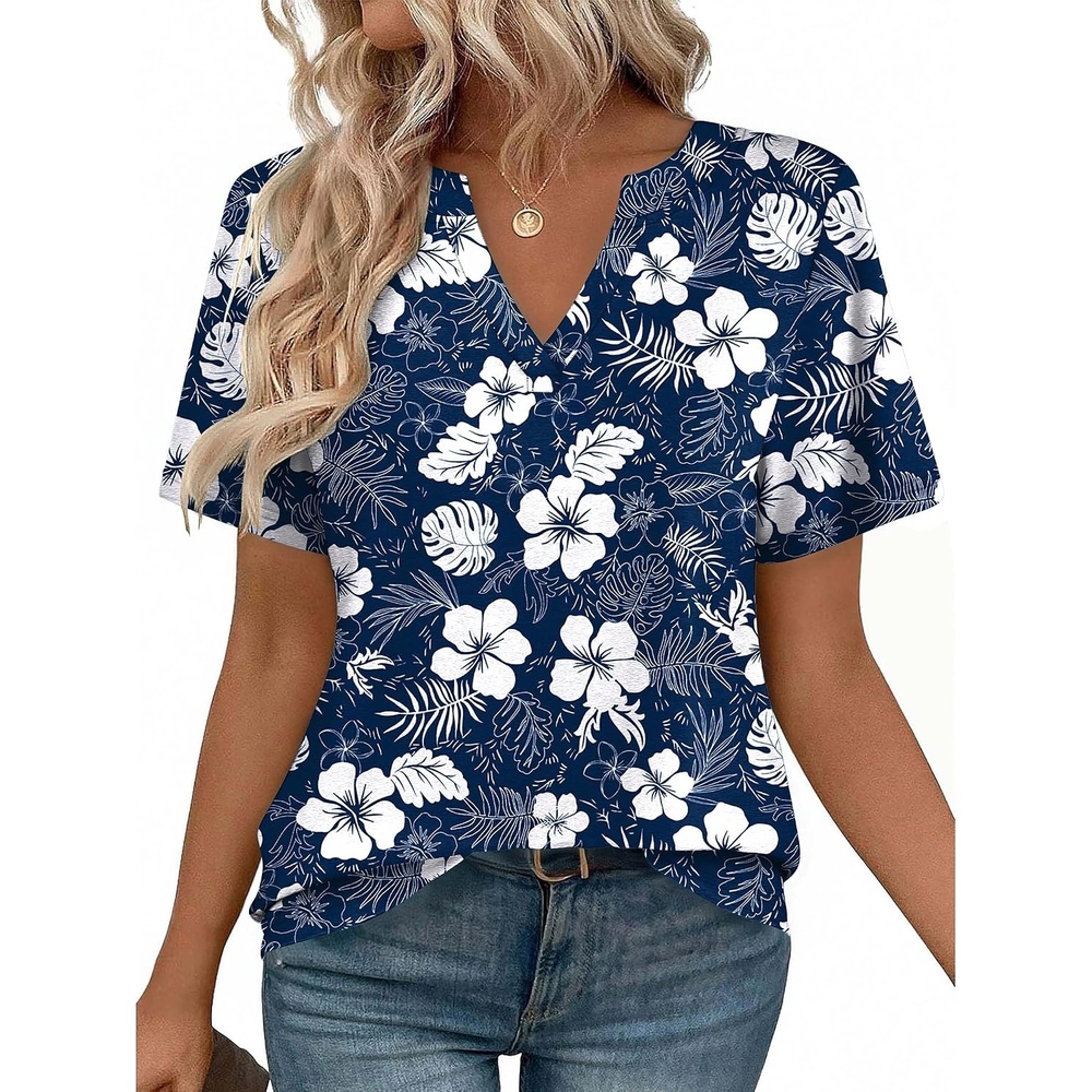 image:imageZeagoo Womens Tops Short Sleeve V Neck Tee Shirts Cute Dressy CasualBlue Floral Sf157