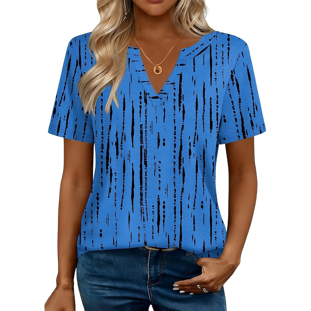image:imageZeagoo Womens Tops Short Sleeve V Neck Tee Shirts Cute Dressy CasualBlue Stripes Zr459