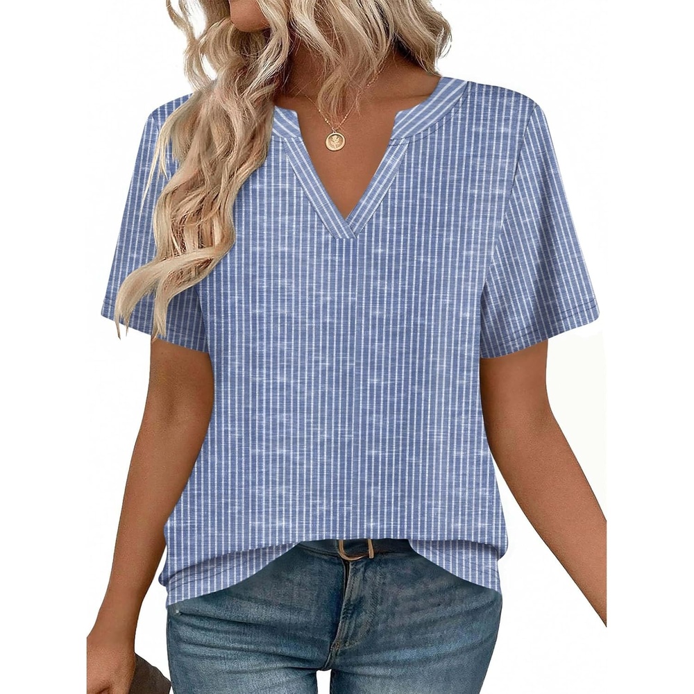 image:imageZeagoo Womens Tops Short Sleeve V Neck Tee Shirts Cute Dressy CasualBlue and White Stripes Tz273