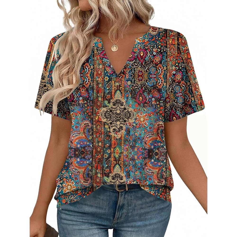 image:imageZeagoo Womens Tops Short Sleeve V Neck Tee Shirts Cute Dressy CasualBohemian Mz721