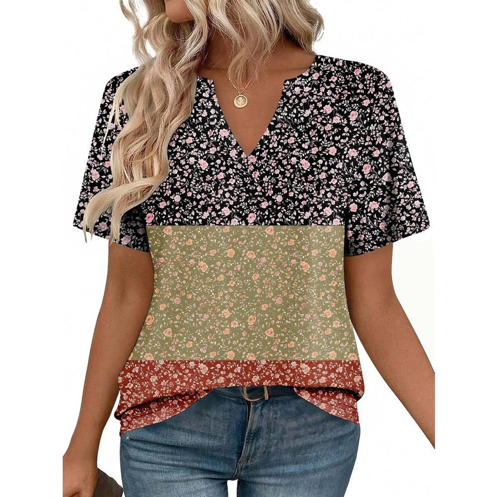image:imageZeagoo Womens Tops Short Sleeve V Neck Tee Shirts Cute Dressy CasualColorful Flowers Xh553