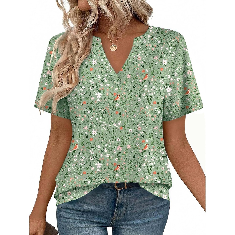 image:imageZeagoo Womens Tops Short Sleeve V Neck Tee Shirts Cute Dressy CasualGreen Flowers Xh534