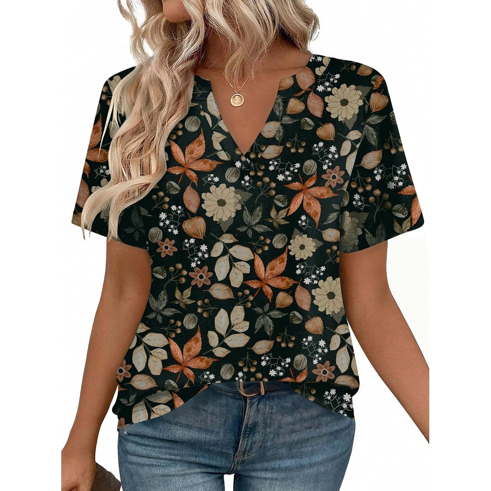 image:imageZeagoo Womens Tops Short Sleeve V Neck Tee Shirts Cute Dressy CasualMaple Leaf Wf157