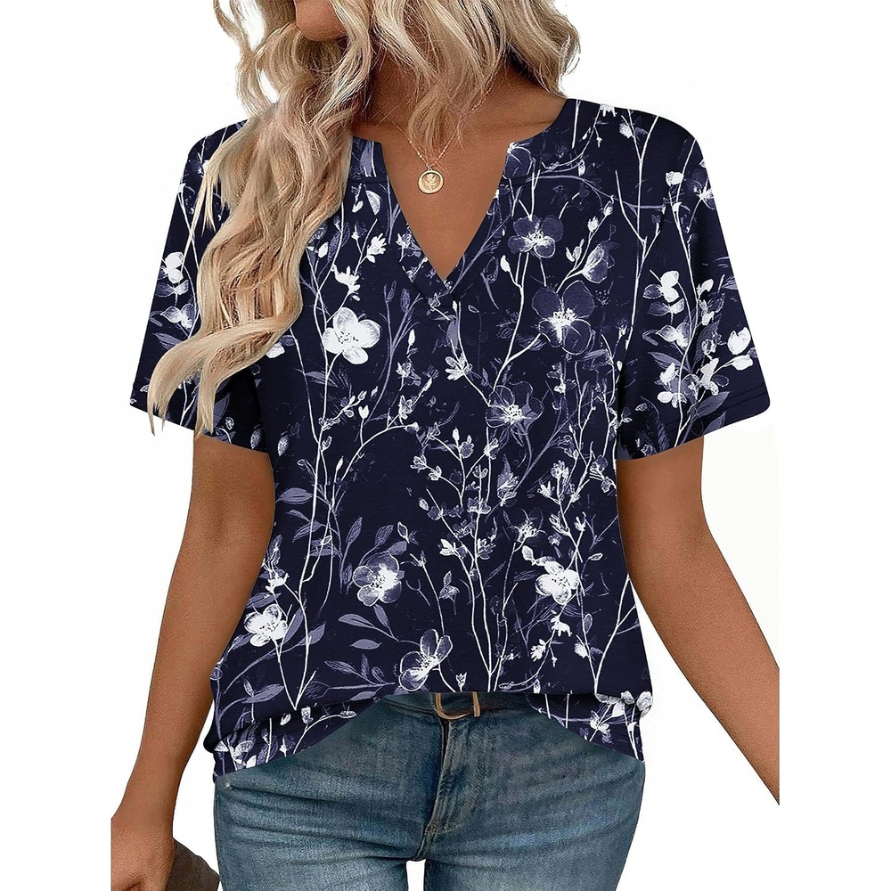 image:imageZeagoo Womens Tops Short Sleeve V Neck Tee Shirts Cute Dressy CasualNavy Floral Sf180