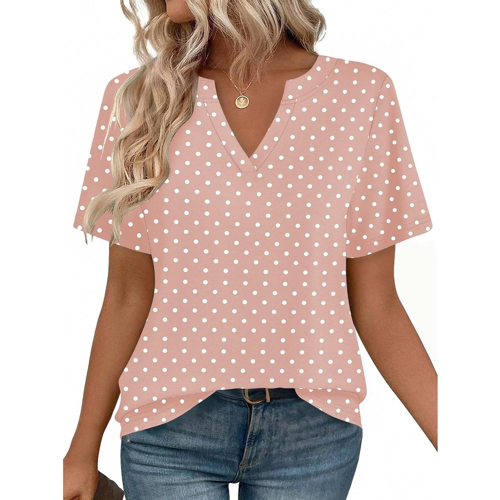 image:imageZeagoo Womens Tops Short Sleeve V Neck Tee Shirts Cute Dressy CasualPink Polka Dots Jh1