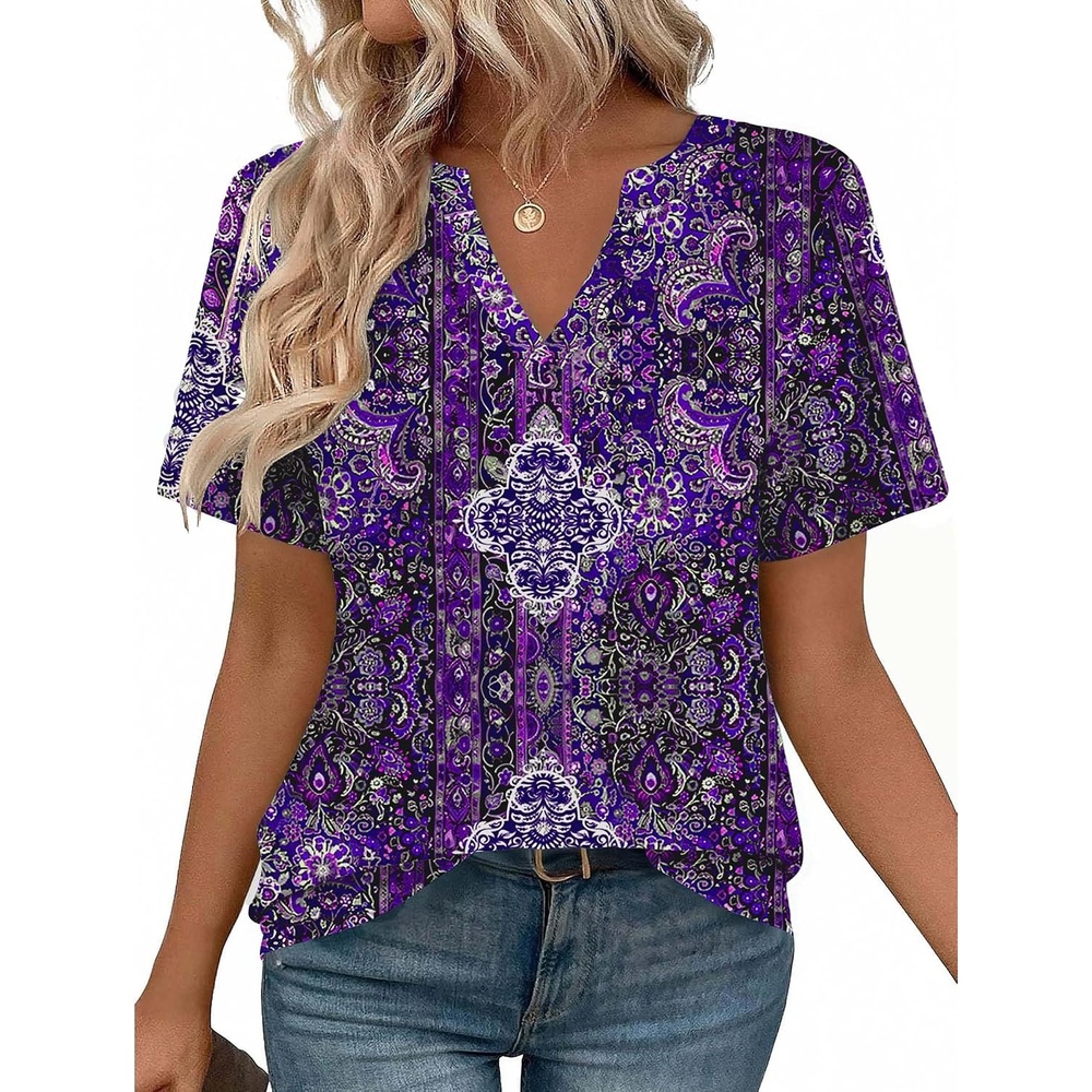 image:imageZeagoo Womens Tops Short Sleeve V Neck Tee Shirts Cute Dressy CasualPurple Boho Mz907