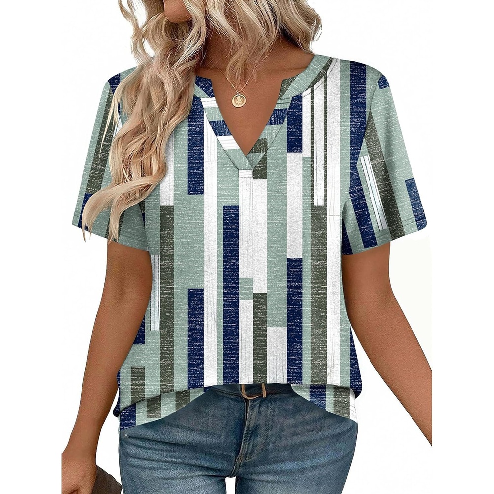 image:imageZeagoo Womens Tops Short Sleeve V Neck Tee Shirts Cute Dressy CasualStripes Jh530