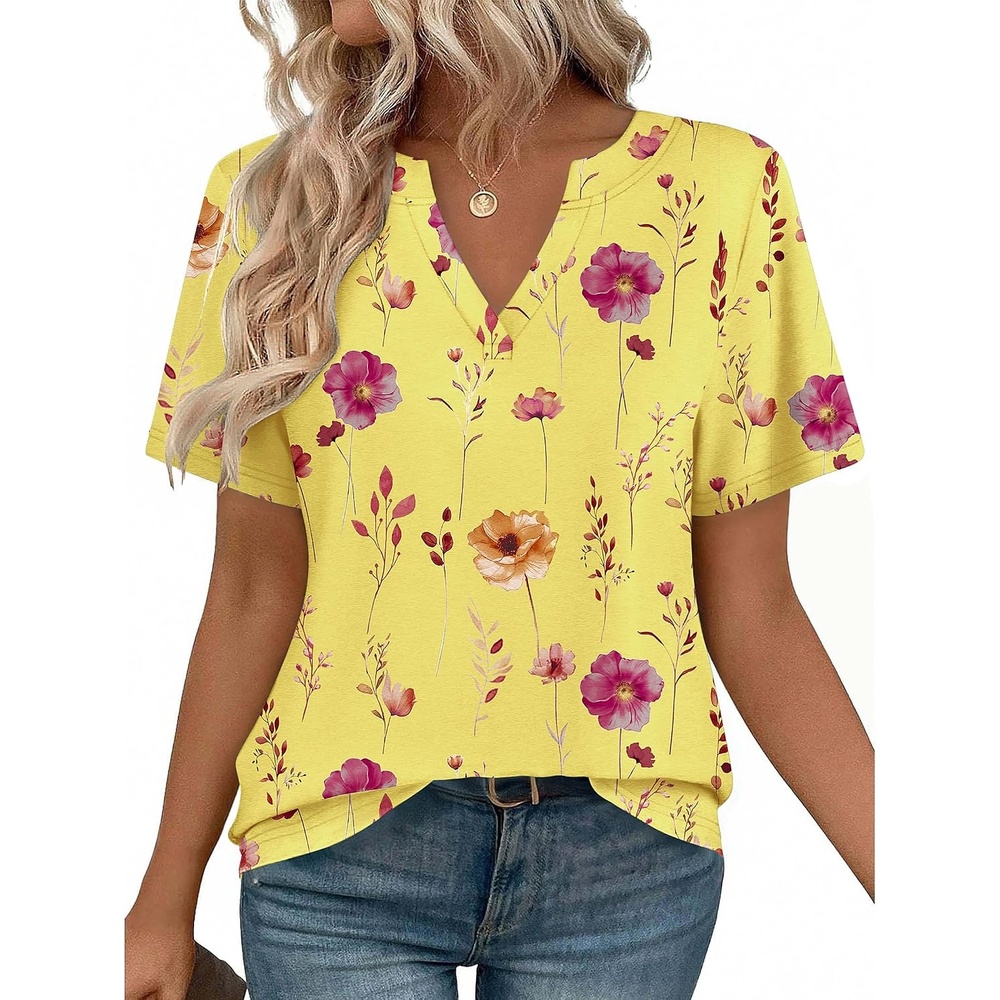 image:imageZeagoo Womens Tops Short Sleeve V Neck Tee Shirts Cute Dressy CasualYellow Flowers Bf351