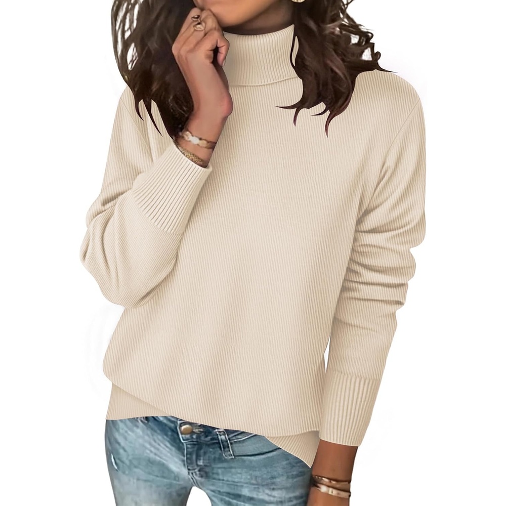 image:imageZeagoo Womens Turtleneck Sweater Long Sleeve Casual Knit Pullover Top 2026Beige