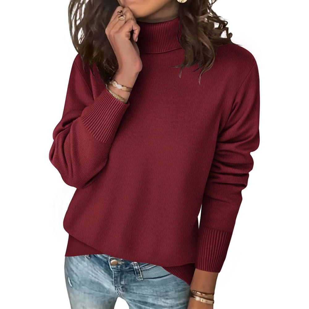 image:imageZeagoo Womens Turtleneck Sweater Long Sleeve Casual Knit Pullover Top 2026Deep Red