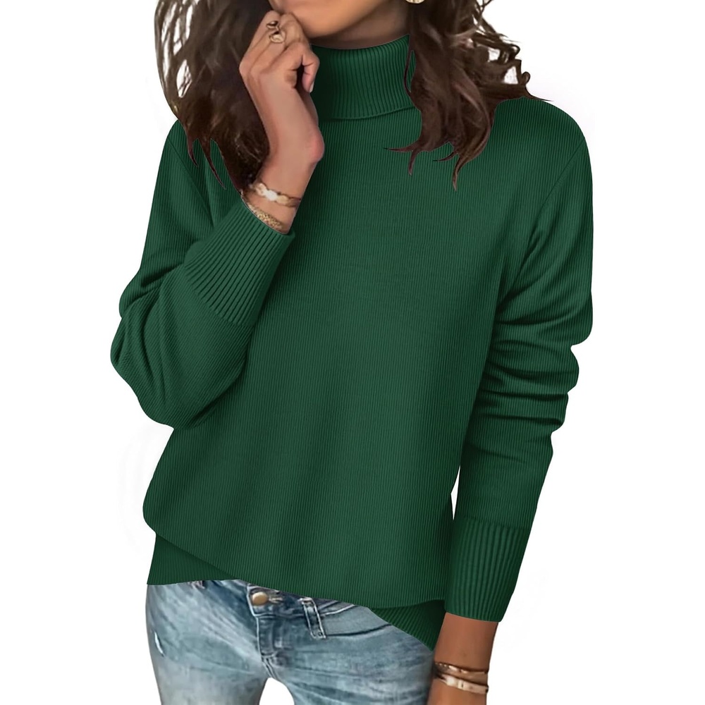 image:imageZeagoo Womens Turtleneck Sweater Long Sleeve Casual Knit Pullover Top 2026Green