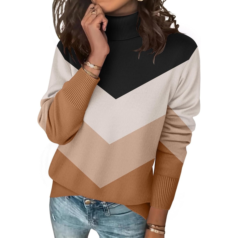 image:imageZeagoo Womens Turtleneck Sweater Long Sleeve Casual Knit Pullover Top 2026Jh556color Block