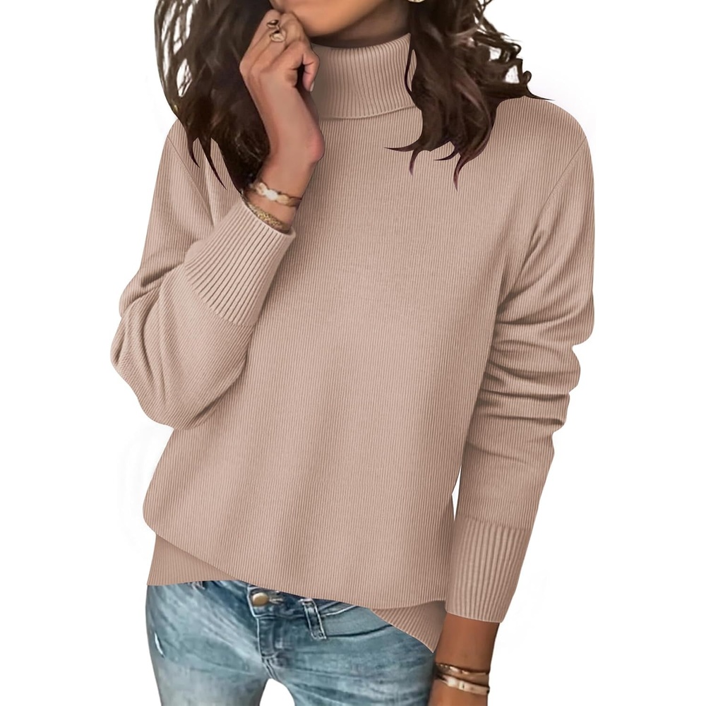 image:imageZeagoo Womens Turtleneck Sweater Long Sleeve Casual Knit Pullover Top 2026Khaki