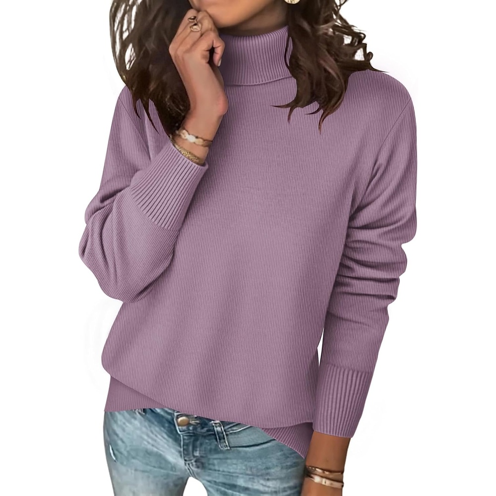 image:imageZeagoo Womens Turtleneck Sweater Long Sleeve Casual Knit Pullover Top 2026Purple