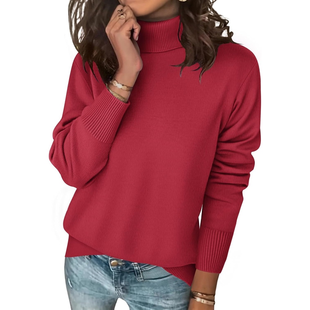 image:imageZeagoo Womens Turtleneck Sweater Long Sleeve Casual Knit Pullover Top 2026Red