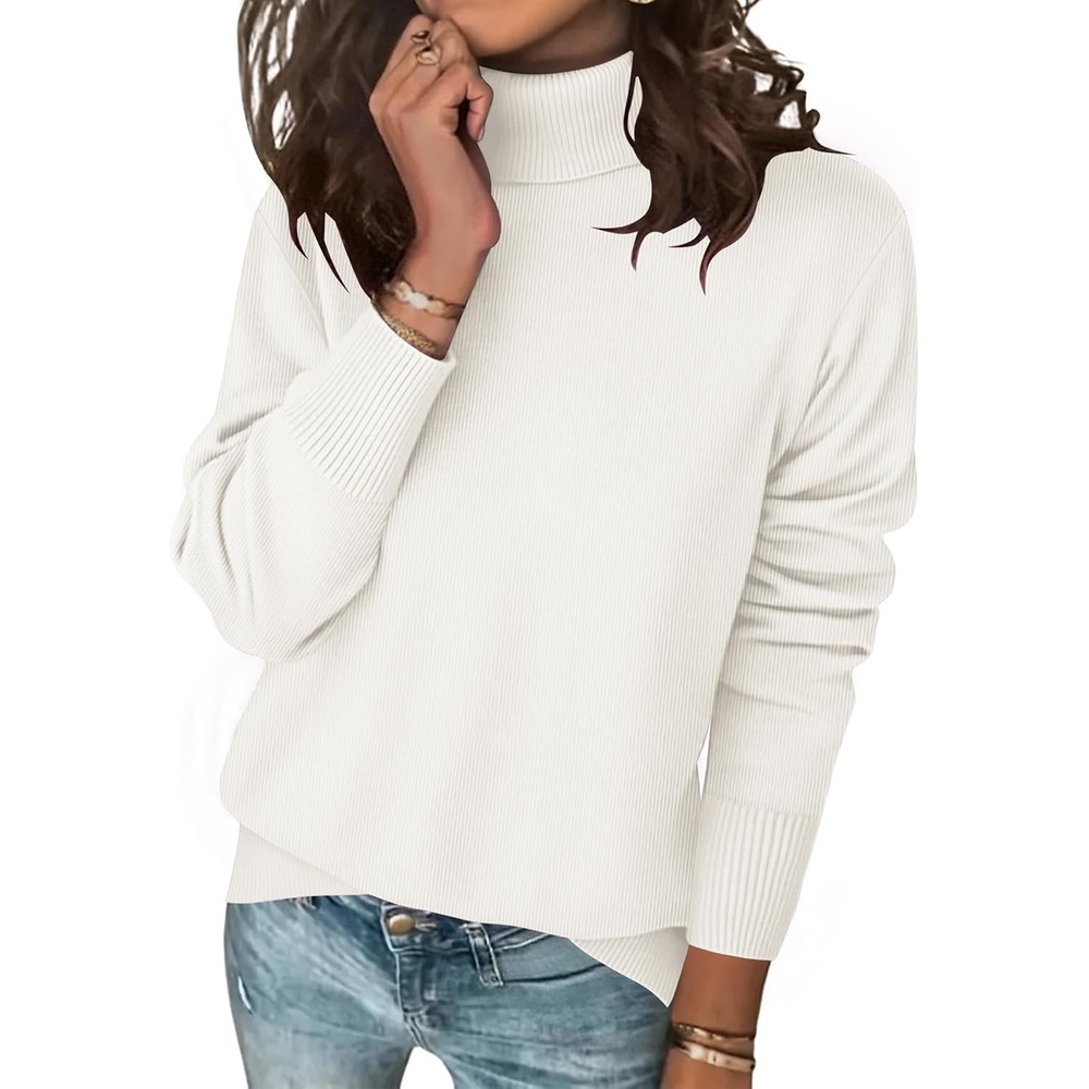 image:imageZeagoo Womens Turtleneck Sweater Long Sleeve Casual Knit Pullover Top 2026White