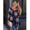 Zeagoo 3/4 Sleeve Tops for Women Crew Neck Blouses Pleated Casual Shirts Fall Work Clothes 2026(Black Floral)