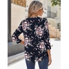 Zeagoo 3/4 Sleeve Tops for Women Crew Neck Blouses Pleated Casual Shirts Fall Work Clothes 2026(Black Floral)