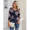 Zeagoo 3/4 Sleeve Tops for Women Crew Neck Blouses Pleated Casual Shirts Fall Work Clothes 2026(Black Floral)