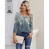 Zeagoo 3/4 Sleeve Tops for Women Crew Neck Blouses Pleated Casual Shirts Fall Work Clothes 2026(Floral Blue)