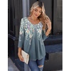 Zeagoo 3/4 Sleeve Tops for Women Crew Neck Blouses Pleated Casual Shirts Fall Work Clothes 2026(Floral Blue)