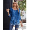 Zeagoo 3/4 Sleeve Tops for Women Crew Neck Blouses Pleated Casual Shirts Fall Work Clothes 2026(Floral Navy)