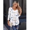 Zeagoo 3/4 Sleeve Tops for Women Crew Neck Blouses Pleated Casual Shirts Fall Work Clothes 2026(Floral White)