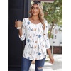 Zeagoo 3/4 Sleeve Tops for Women Crew Neck Blouses Pleated Casual Shirts Fall Work Clothes 2026(Floral White)