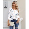 Zeagoo 3/4 Sleeve Tops for Women Crew Neck Blouses Pleated Casual Shirts Fall Work Clothes 2026(Floral White)