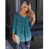 Zeagoo 3/4 Sleeve Tops for Women Crew Neck Blouses Pleated Casual Shirts Fall Work Clothes 2026(Leaf Blue)