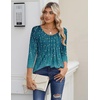 Zeagoo 3/4 Sleeve Tops for Women Crew Neck Blouses Pleated Casual Shirts Fall Work Clothes 2026(Leaf Blue)