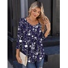 Zeagoo 3/4 Sleeve Tops for Women Crew Neck Blouses Pleated Casual Shirts Fall Work Clothes 2026(Navy White Floral)