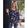 Zeagoo 3/4 Sleeve Tops for Women Crew Neck Blouses Pleated Casual Shirts Fall Work Clothes 2026(Navy White Floral)