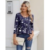 Zeagoo 3/4 Sleeve Tops for Women Crew Neck Blouses Pleated Casual Shirts Fall Work Clothes 2026(Navy White Floral)