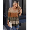 Zeagoo 3/4 Sleeve Tops for Women Crew Neck Blouses Pleated Casual Shirts Fall Work Clothes 2026(Stripe Brown)