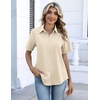 Zeagoo Button Down Shirts for Women Short Sleeve Tops Dressy Casual Blouses(Beige)