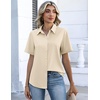 Zeagoo Button Down Shirts for Women Short Sleeve Tops Dressy Casual Blouses(Beige)