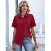 Zeagoo Button Down Shirts for Women Short Sleeve Tops Dressy Casual Blouses(Burgundy)