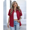 Zeagoo Button Down Shirts for Women Short Sleeve Tops Dressy Casual Blouses(Burgundy)