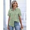 Zeagoo Button Down Shirts for Women Short Sleeve Tops Dressy Casual Blouses(Green Florals)