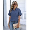 Zeagoo Button Down Shirts for Women Short Sleeve Tops Dressy Casual Blouses(Navy Blue)