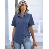 Zeagoo Button Down Shirts for Women Short Sleeve Tops Dressy Casual Blouses(Navy Blue)