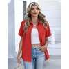 Zeagoo Button Down Shirts for Women Short Sleeve Tops Dressy Casual Blouses(Red)