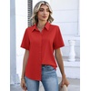 Zeagoo Button Down Shirts for Women Short Sleeve Tops Dressy Casual Blouses(Red)